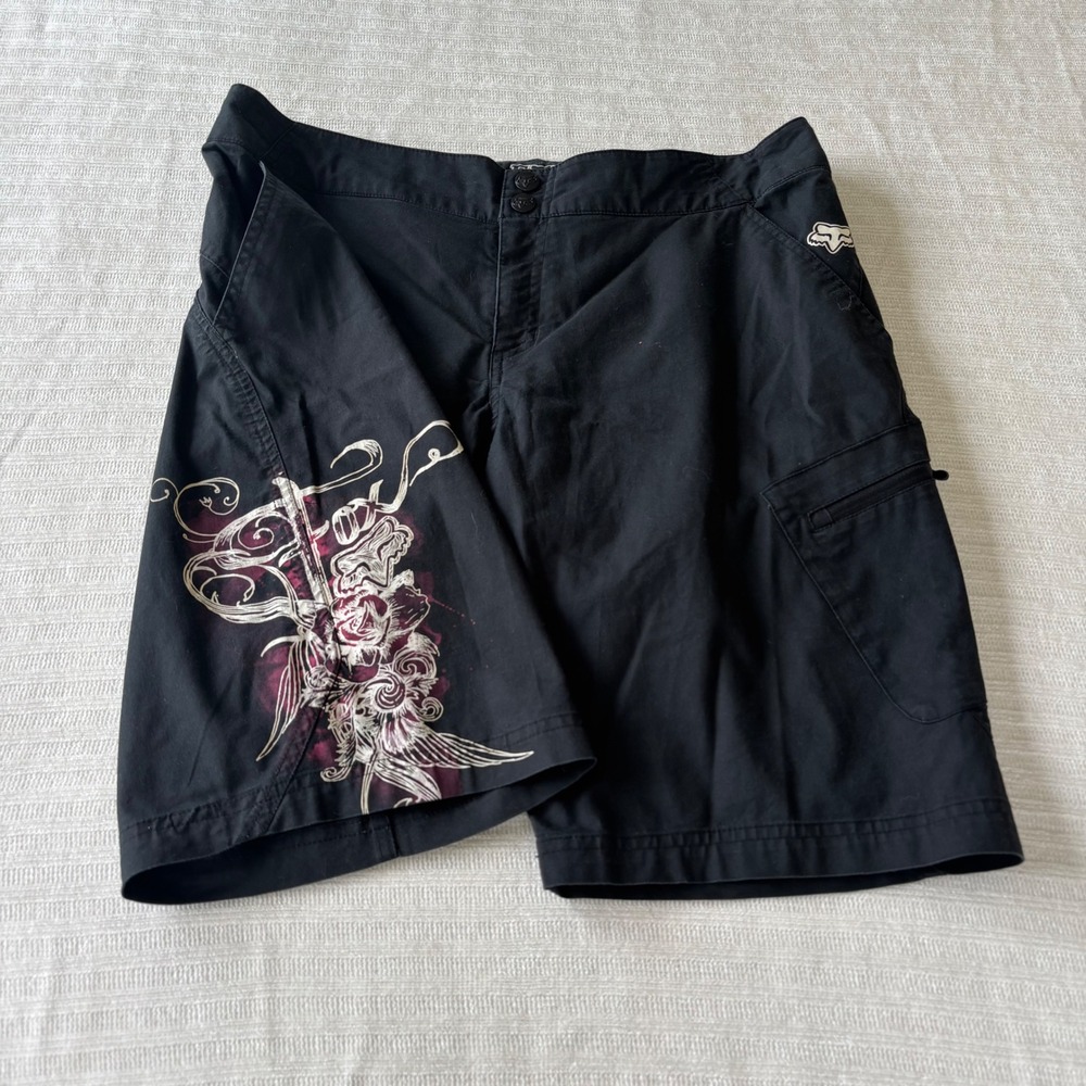 Fox Racing Mens Black Graphic Cargo Shorts Size L Floral Scroll 26138-001